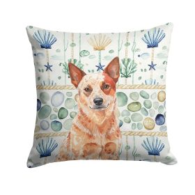 Red Heeler Australian Cattle Dog Coastal Sea Glass Throw Pillow Decorative Indoor Outdoor Accent Cushion for Couch, Bed or Patio, 18Hx18W