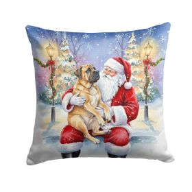 Mastiff with Santa Claus Throw Pillow Decorative Indoor Outdoor Accent Cushion for Couch, Bed or Patio, 14Hx14W