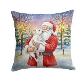 White Pit Bull Terrier with Santa Claus Throw Pillow Decorative Indoor Outdoor Accent Cushion for Couch, Bed or Patio, 14Hx14W