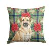 Anatolian Shepherd Dog Christmas PoinsettIas Throw Pillow Decorative Indoor Outdoor Accent Cushion for Couch, Bed or Patio, 18Hx18W