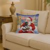 Black and Tan Dachshund with Santa Claus Throw Pillow Decorative Indoor Outdoor Accent Cushion for Couch, Bed or Patio, 14Hx14W