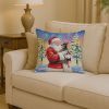 Miniature Pinscher with Santa Claus Throw Pillow Decorative Indoor Outdoor Accent Cushion for Couch, Bed or Patio, 14Hx14W