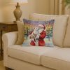 White Pit Bull Terrier with Santa Claus Throw Pillow Decorative Indoor Outdoor Accent Cushion for Couch, Bed or Patio, 14Hx14W