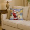 Yellow Labrador Retriever with Santa Claus Throw Pillow Decorative Indoor Outdoor Accent Cushion for Couch, Bed or Patio, 14Hx14W