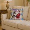 Norwegian Elkhound with Santa Claus Throw Pillow Decorative Indoor Outdoor Accent Cushion for Couch, Bed or Patio, 14Hx14W