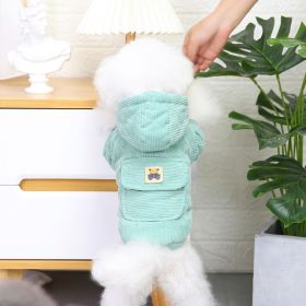Dog warm clothing; Autumn and winter clothes New cotton padded clothes Teddy pet clothes Winter plush corduroy pull loop two leg cotton padded cl (colour: Starter Edition - Green, size: L)